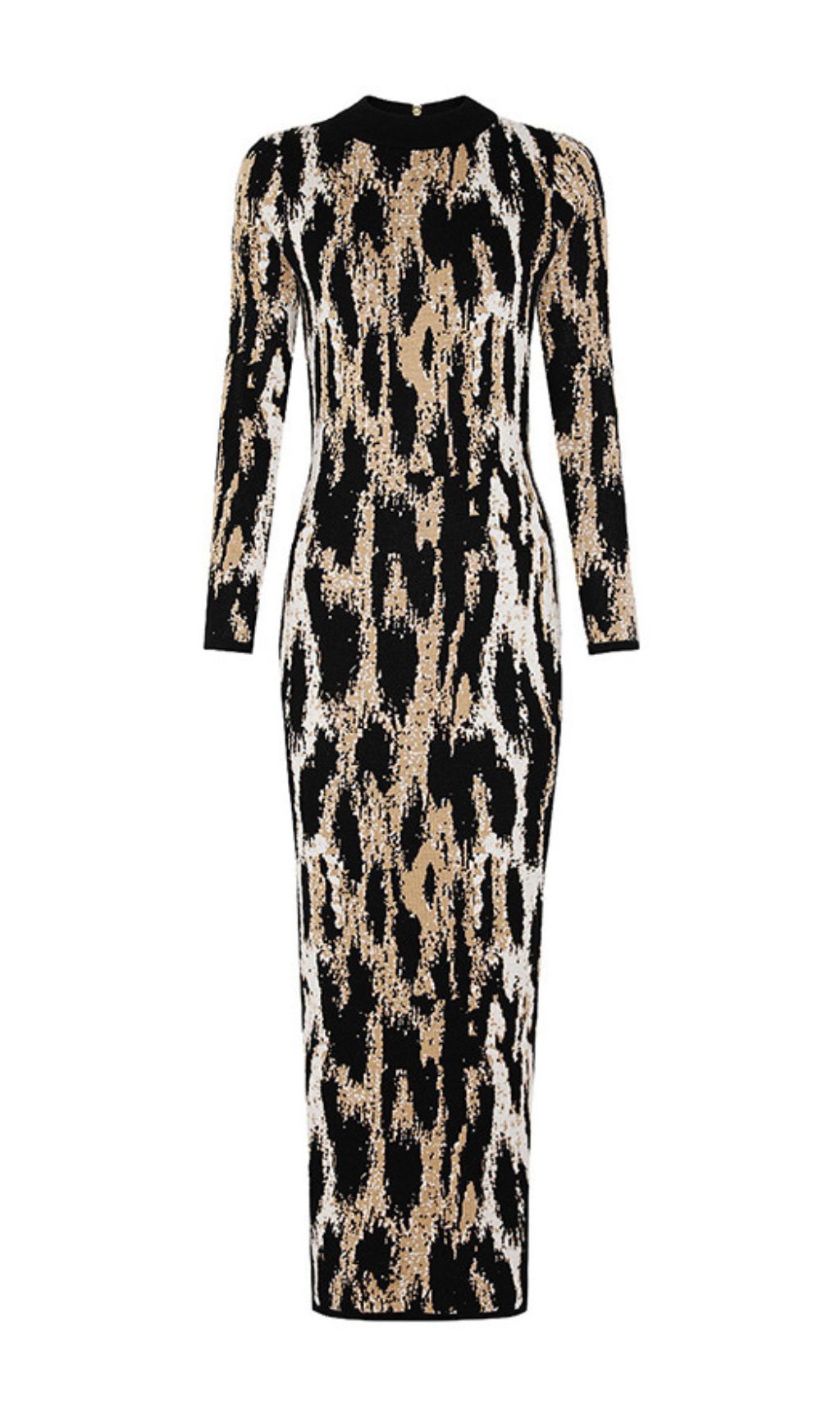 Chic Women's Leopard Print Long Sleeve Midi Dress | Bodycon Style