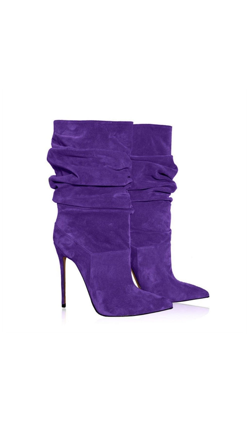 Katalin Purple Suede Stiletto Slouchy Boots | High Heel Glamour for Women