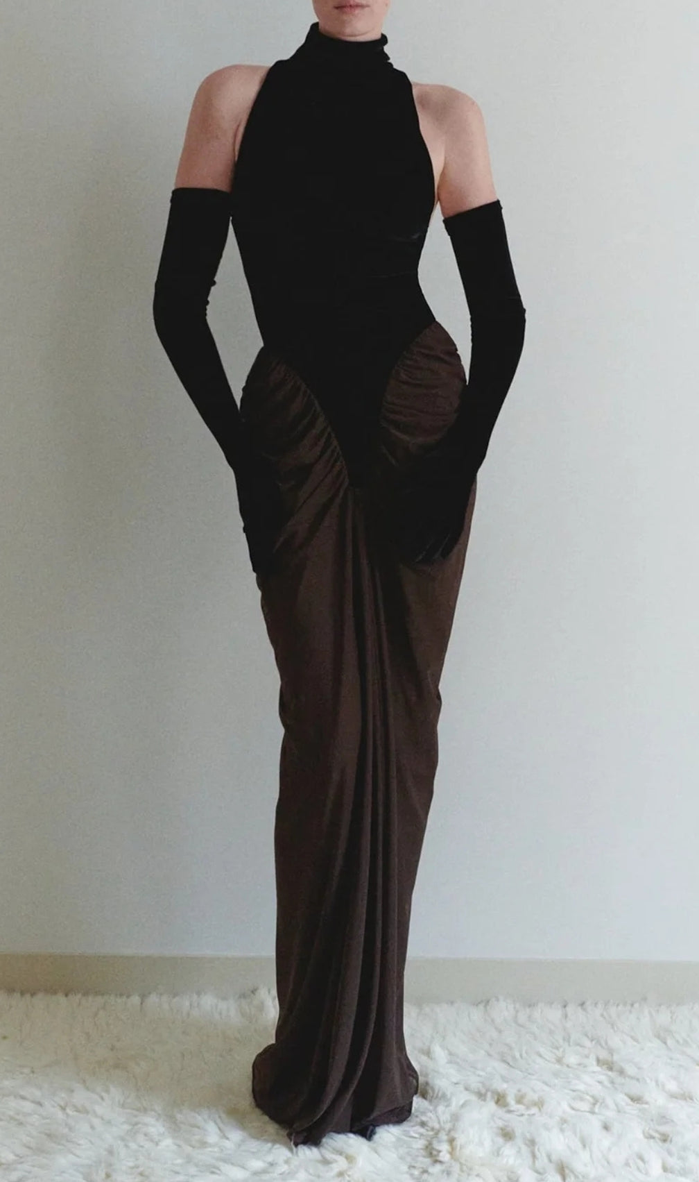 Halter Draped Maxi Velvet Dress