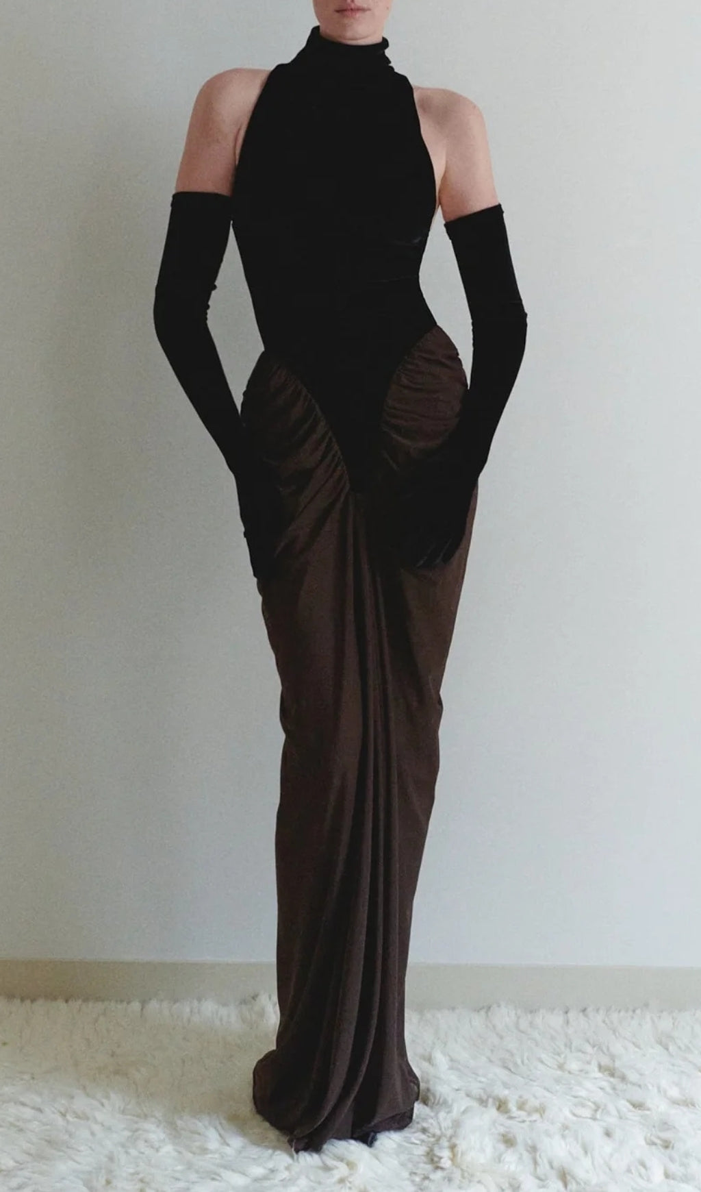 Halter Draped Maxi Velvet Dress