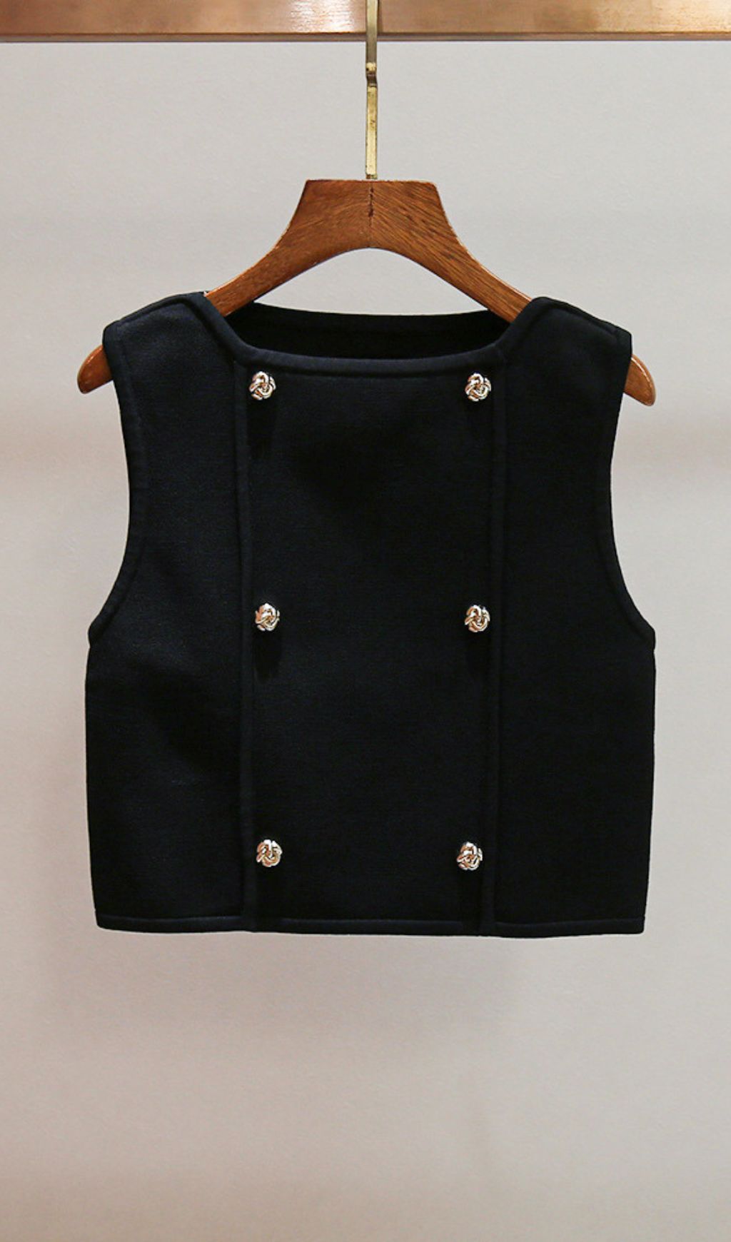 Chic Black Double-Breasted Crop Top with Gold Buttons
