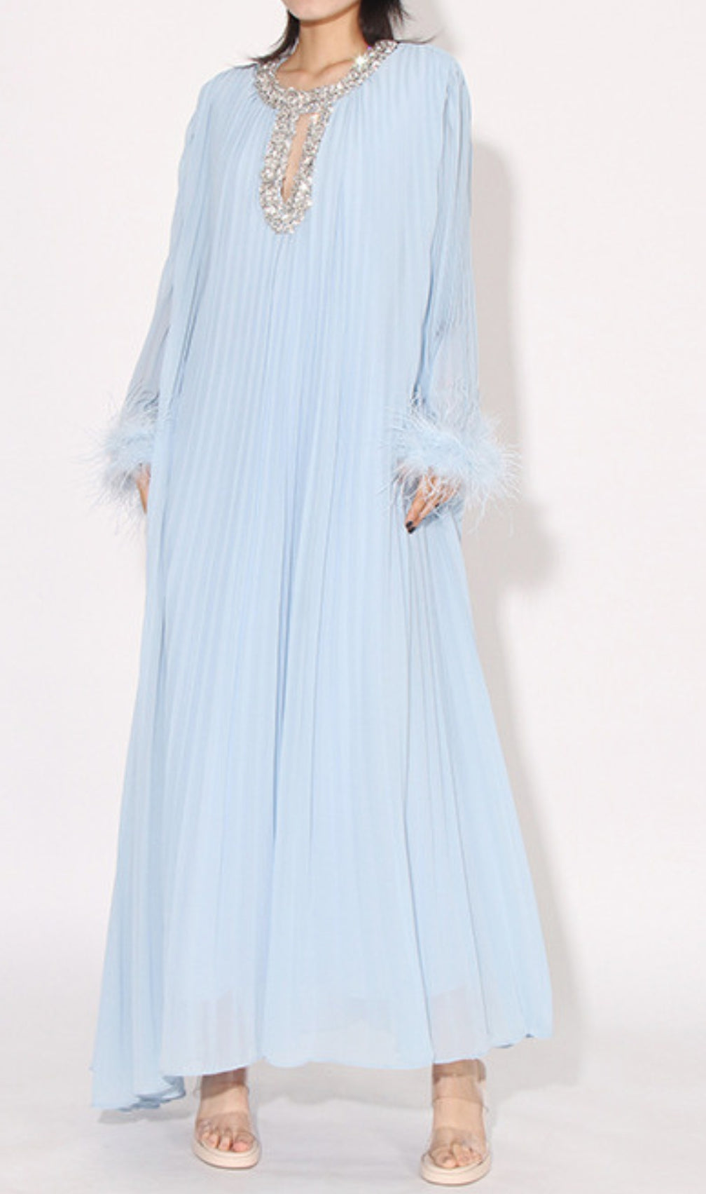 Cierra Diamond Feather Long Sleeve Maxi Dress