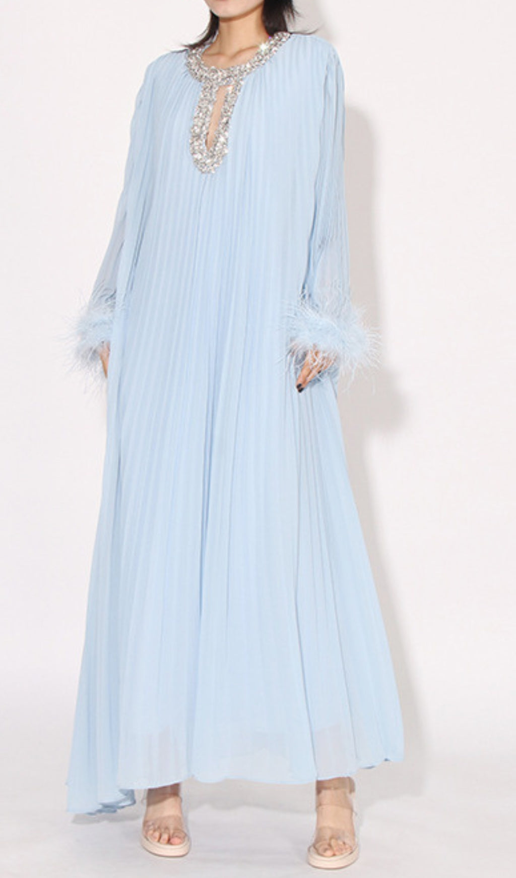 Cierra Diamond Feather Long Sleeve Maxi Dress