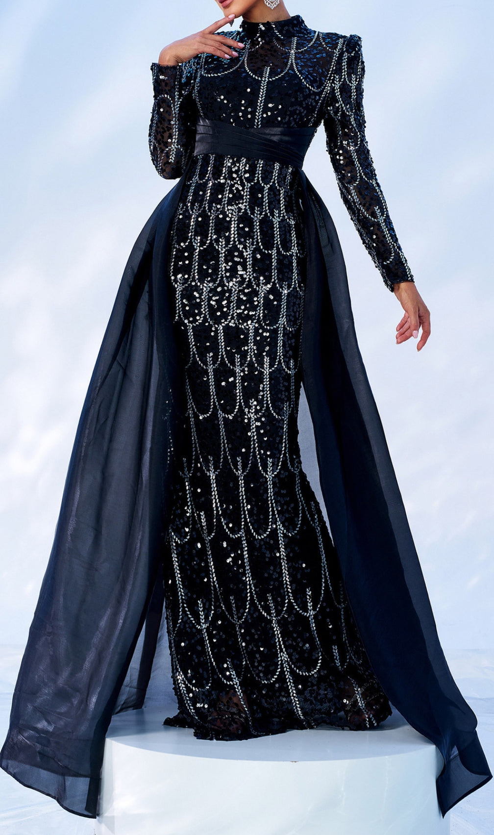 Concha Black Sequin Long Sleeve Maxi Dress