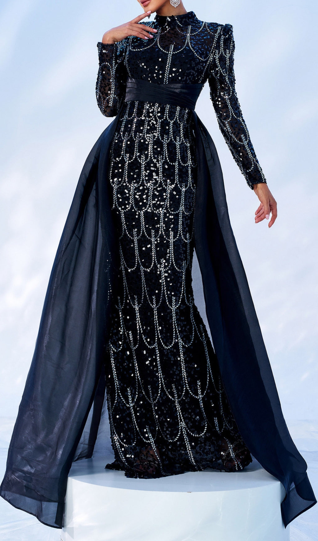 Concha Black Sequin Long Sleeve Maxi Dress