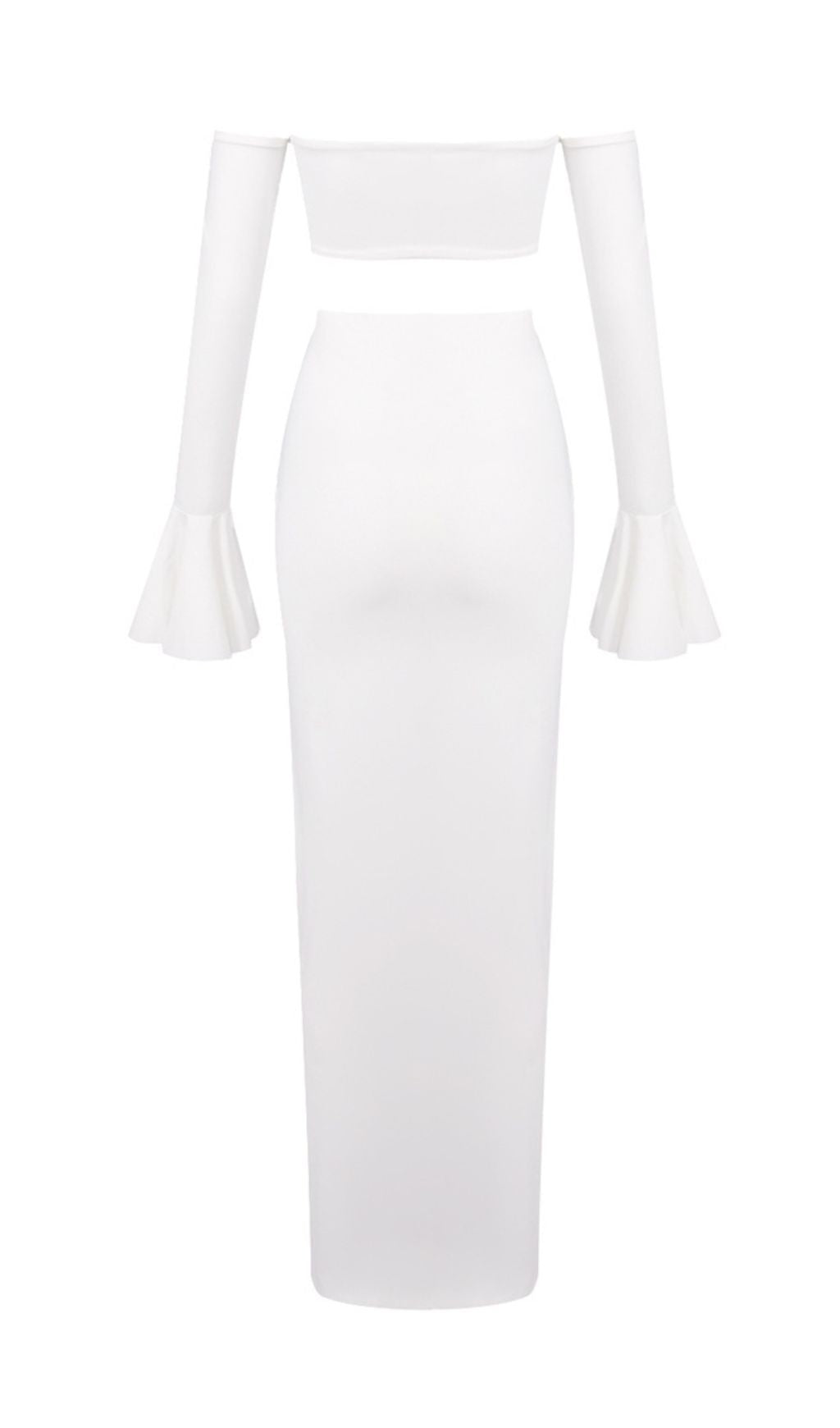 Hessa White Resort Chic Two-Piece Set | Strapless Top, Tie-Waist Pants & Statement Sleeves