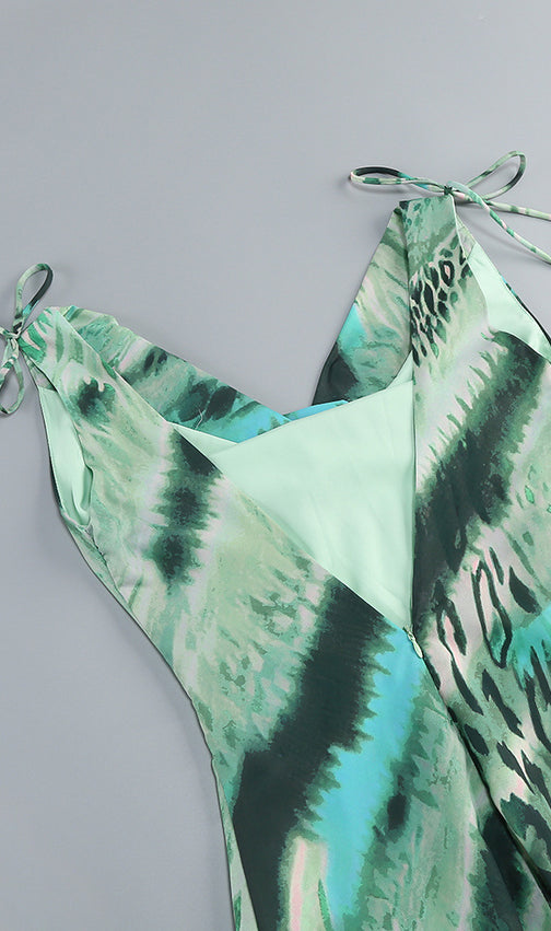 Jaffer Women's Green & Teal Abstract Print Cowl Neck Maxi Dress
