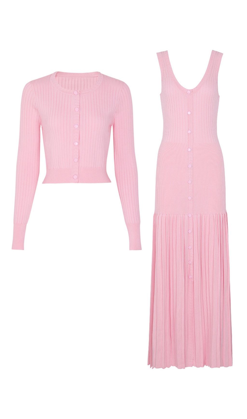 Jackie Pink Ribbed Knit Maxi Dress & Cardigan Set - Effortless Style & Comfort for Women