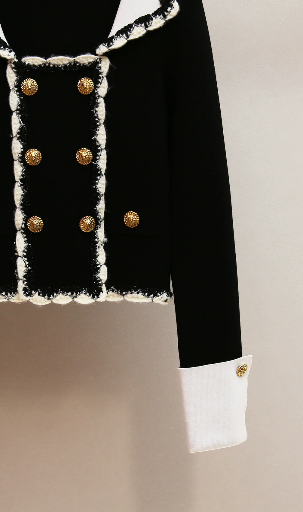 Harini Chic Black Tweed-Trim Knit Jacket