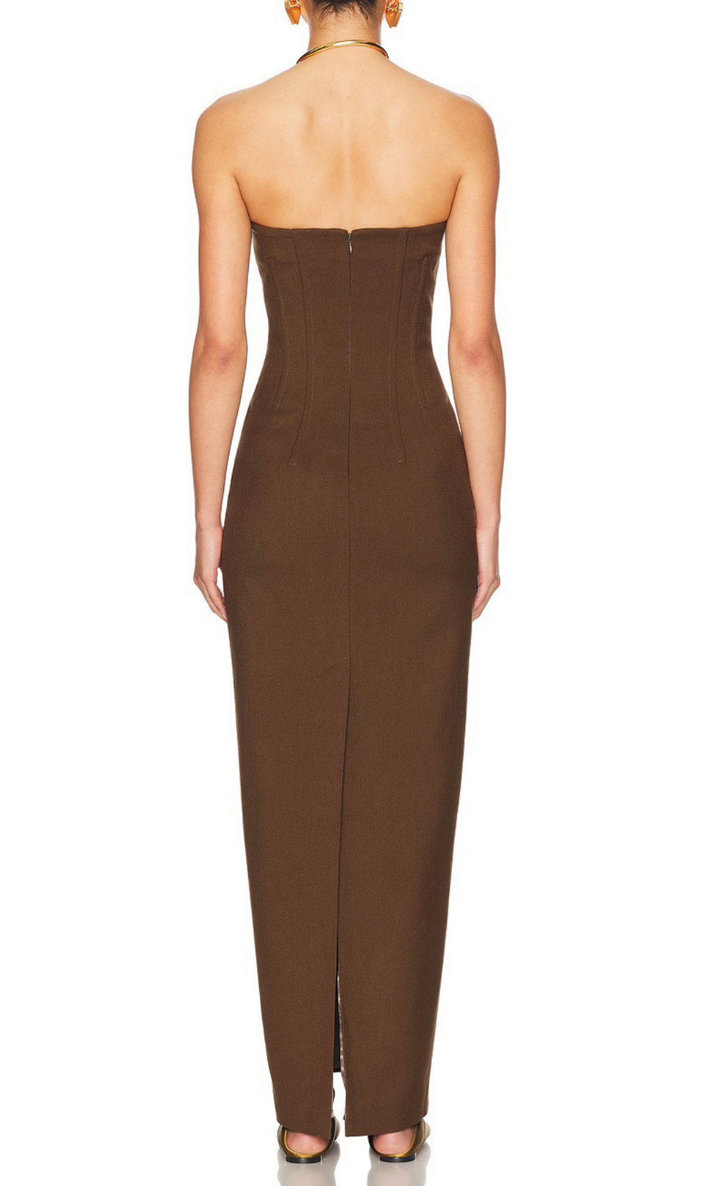 Holland Brown Strapless Bandage Maxi Dress