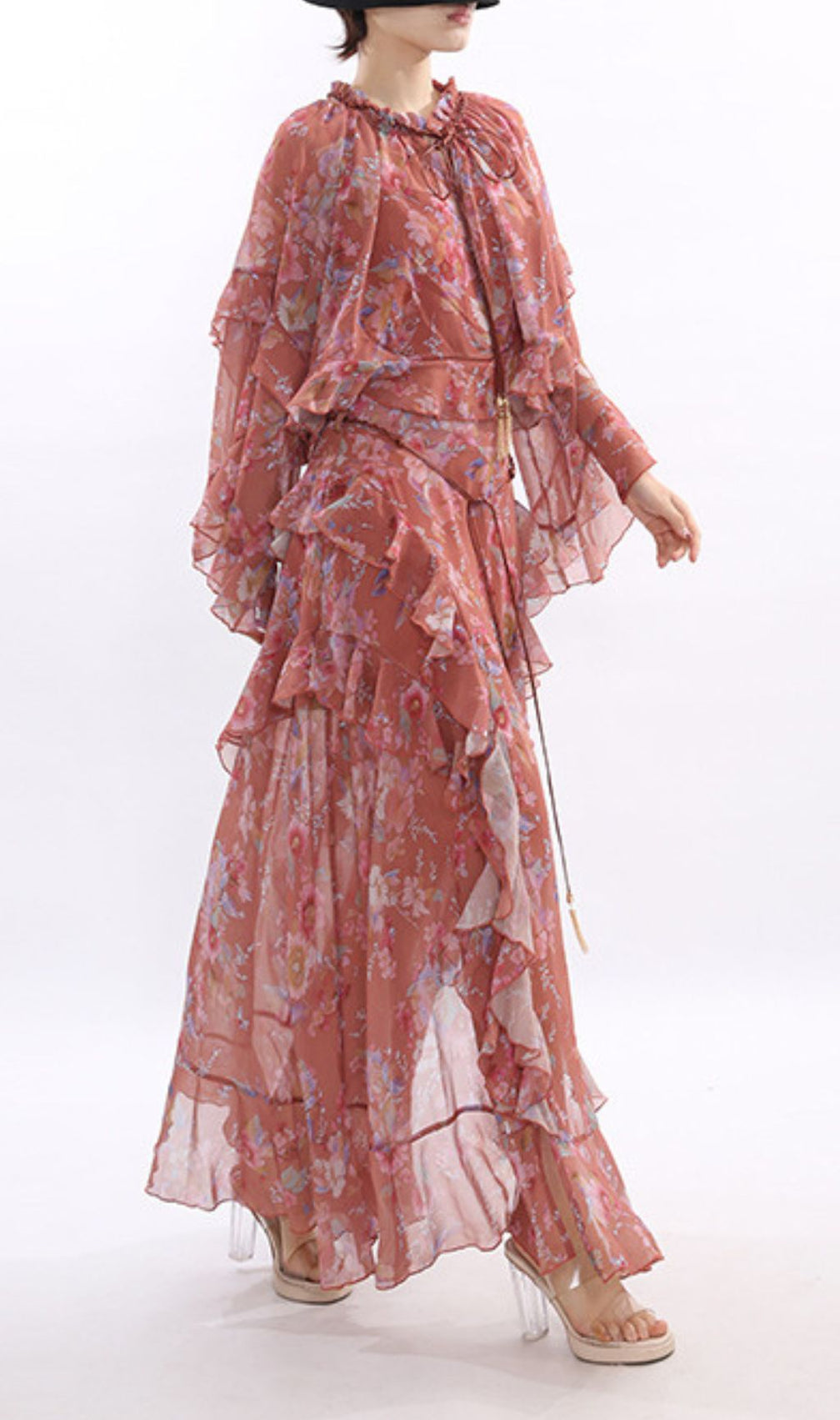 Boho Chic Floral Ruffle Top & Maxi Skirt Set