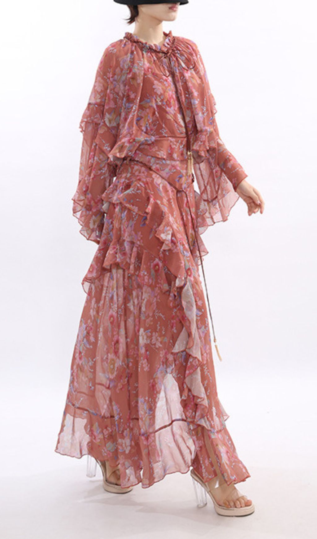 Boho Chic Floral Ruffle Top & Maxi Skirt Set