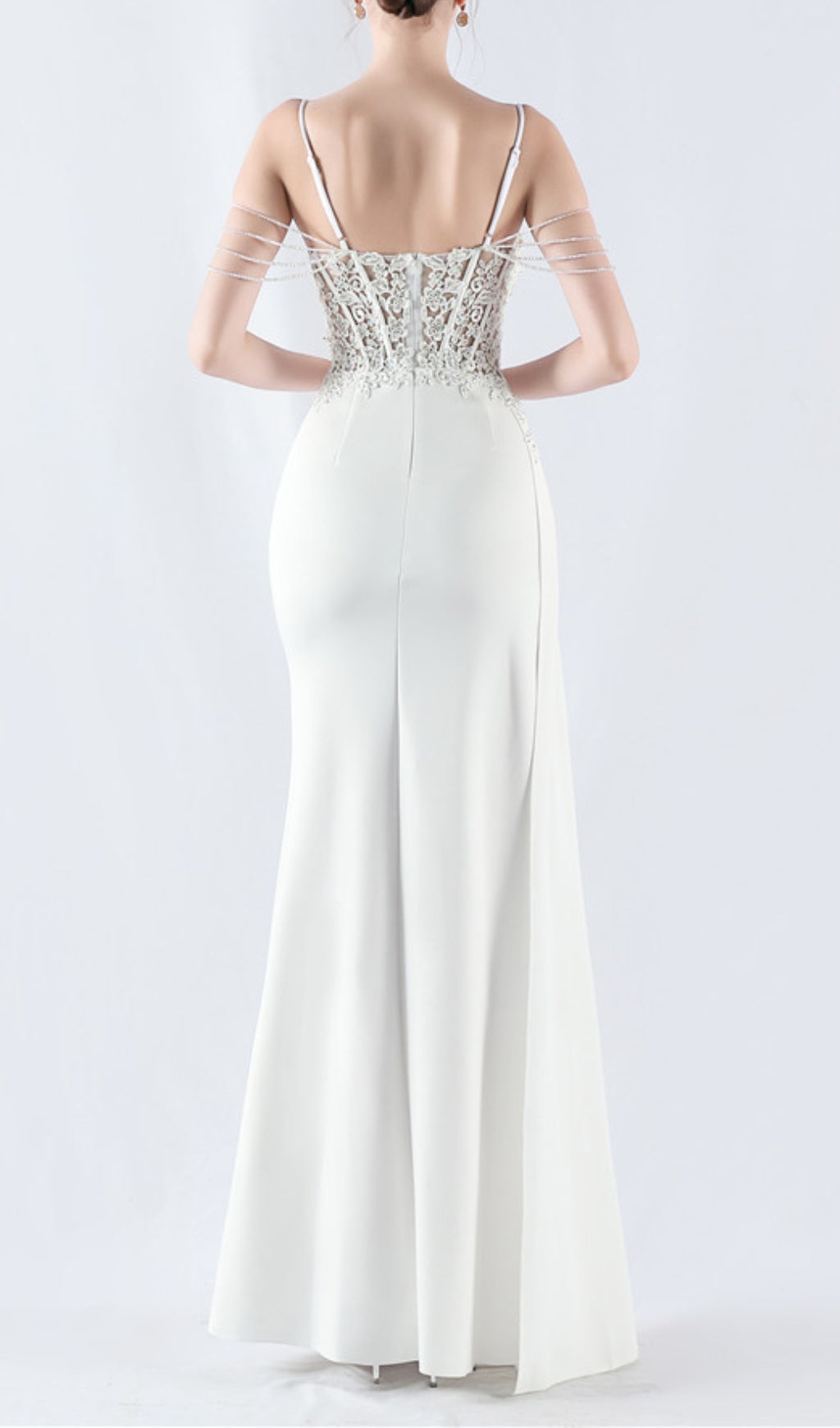 Chofa White Flower Bead Corset Maxi Dress