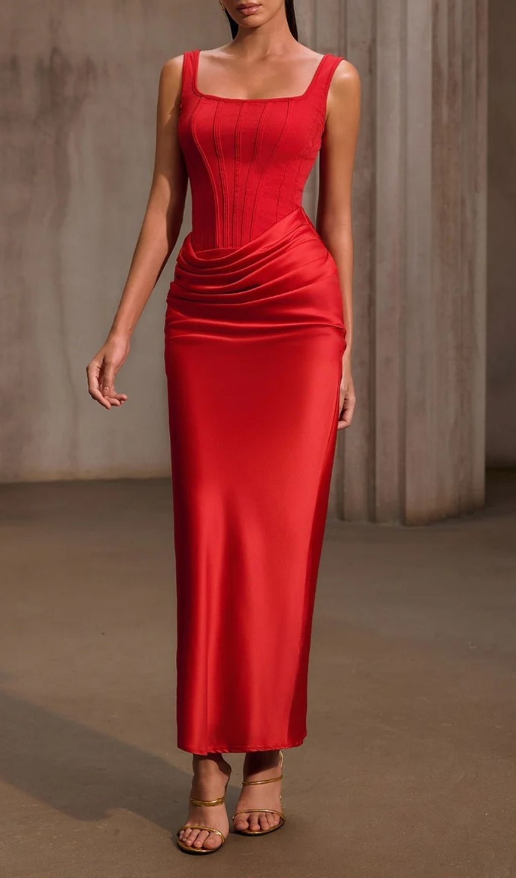 Glamorous Nexilyx Red Corset Satin Maxi Dress - Elegant Evening Gown