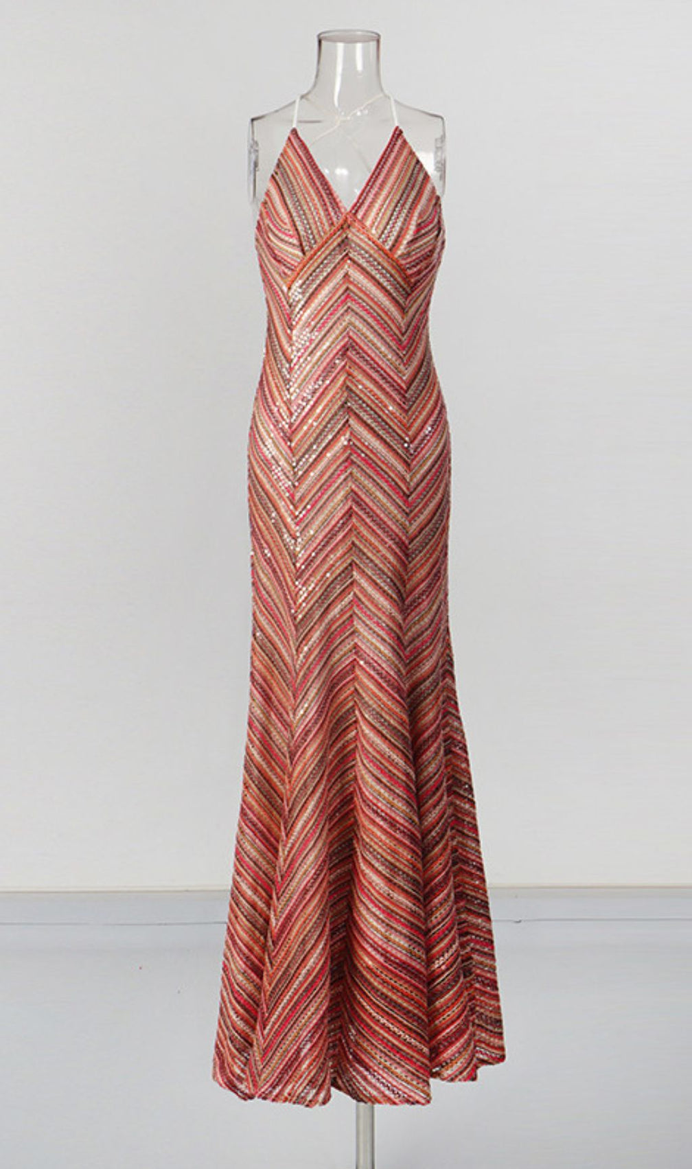 Kacela Dazzling Sequin Chevron Maxi Dress - Strappy Evening Gown
