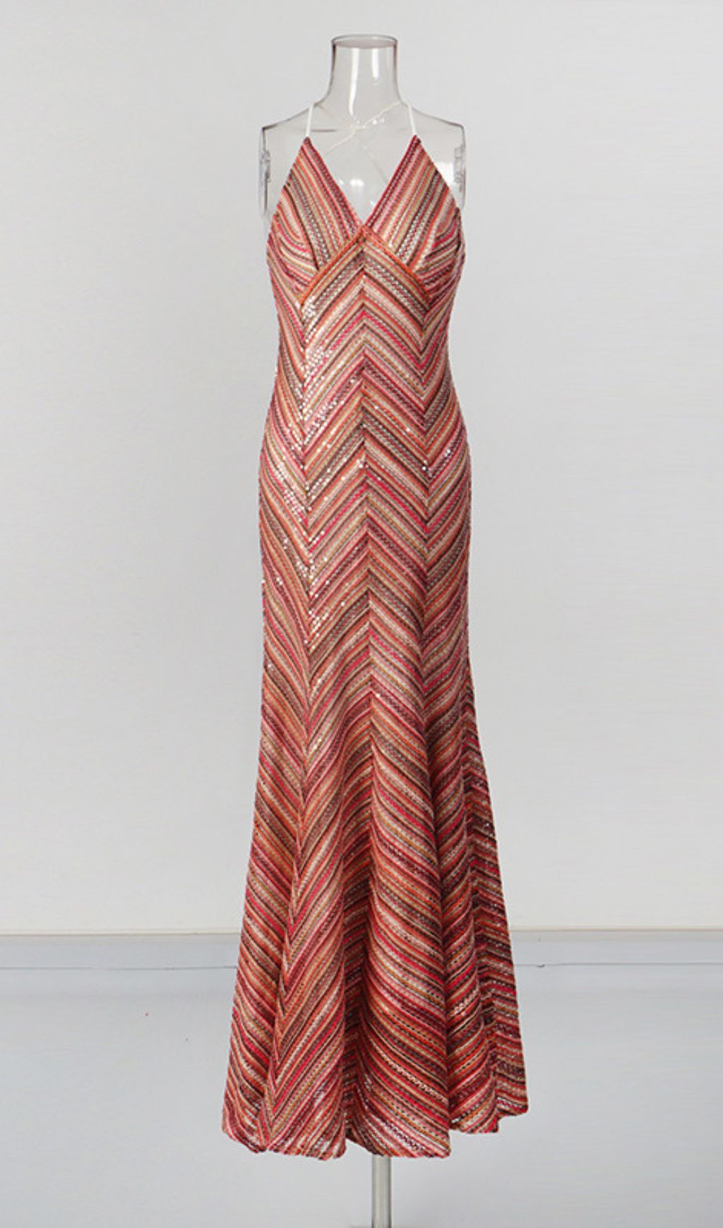 Kacela Dazzling Sequin Chevron Maxi Dress - Strappy Evening Gown