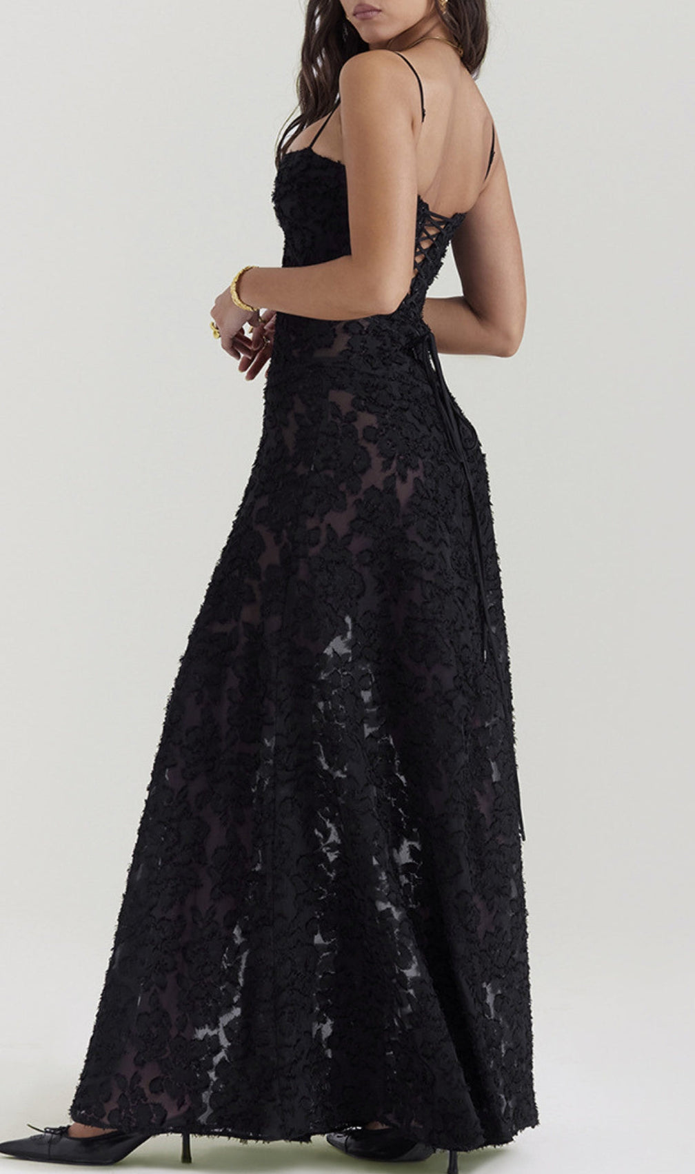 Billie Black Floral Lace Back Maxi Dress