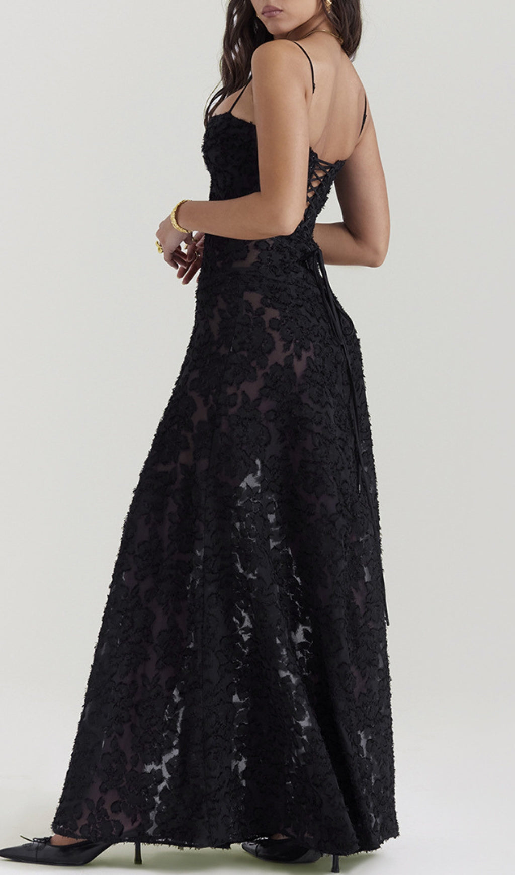 Billie Black Floral Lace Back Maxi Dress