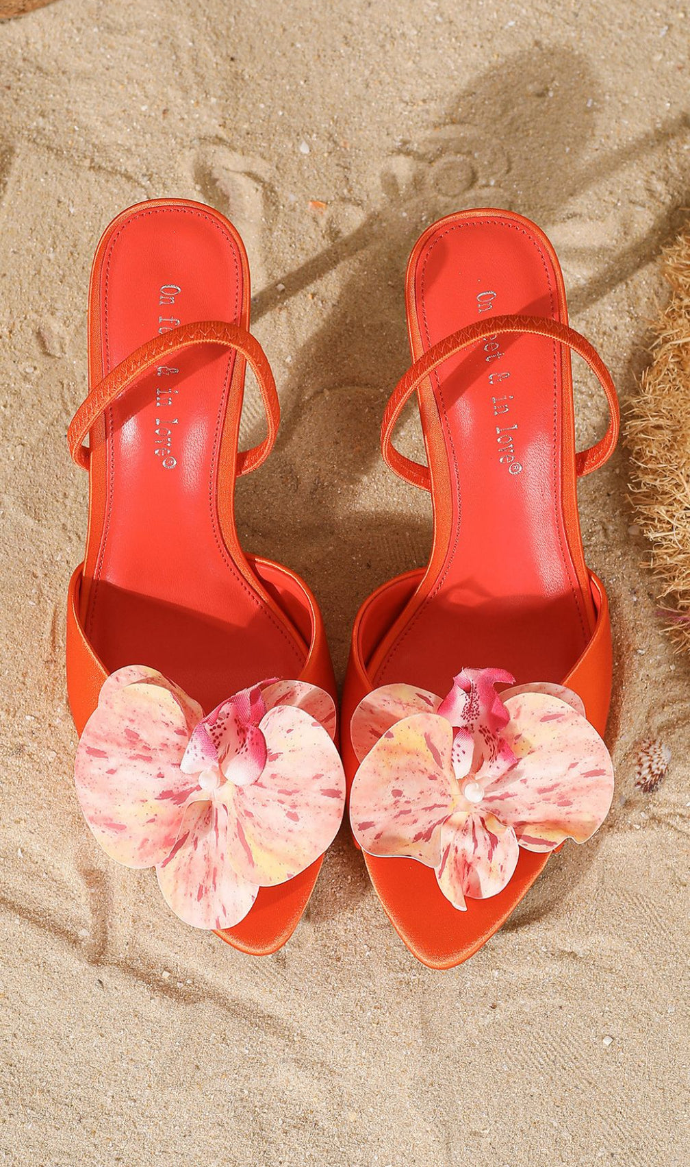 Hollace Women's Vibrant Orange Floral Ankle Strap Sandals