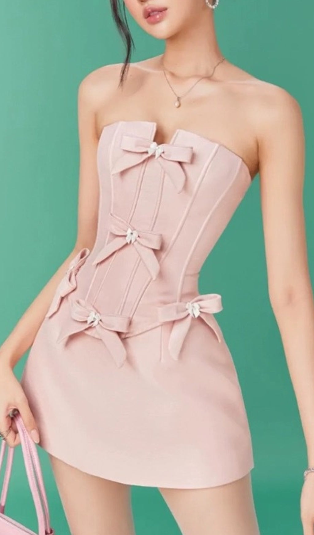 Chinua Pink Strapless Bow Corset Mini Dress