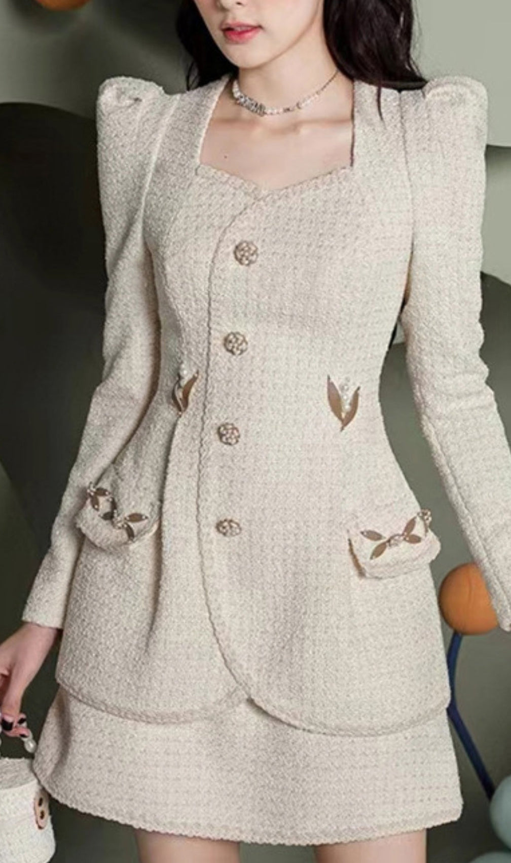 Ariela Tweed Pearl Mini Dress