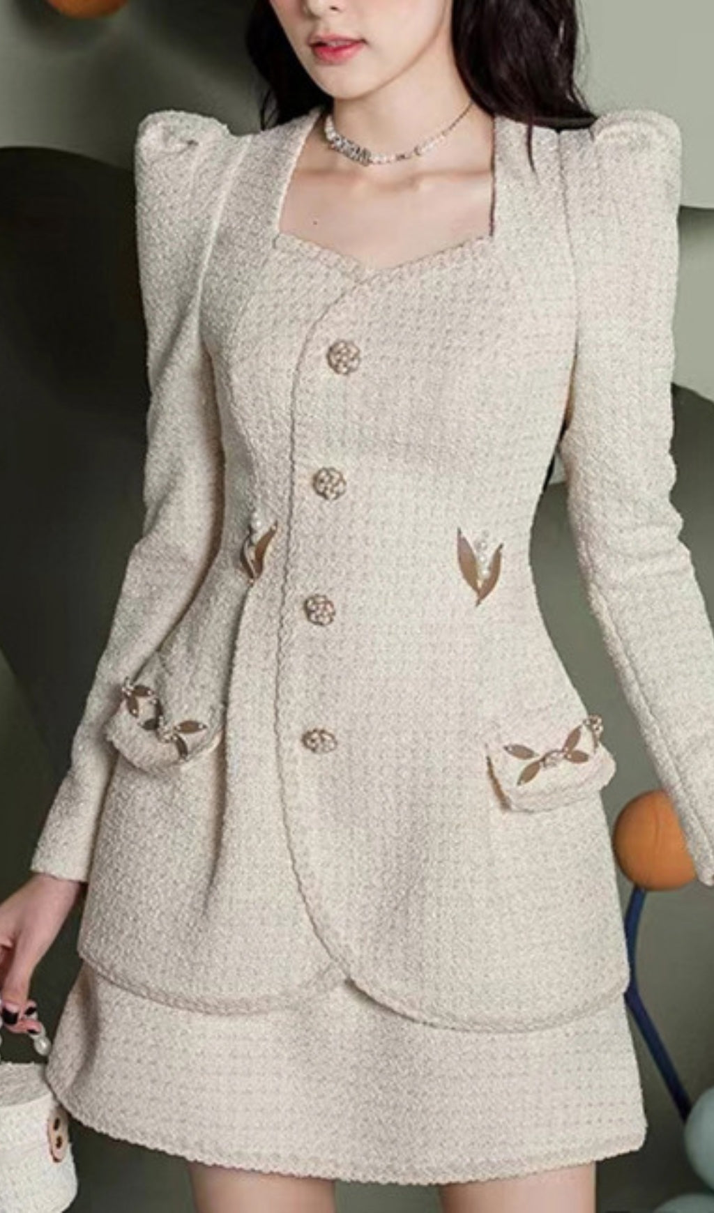 Ariela Tweed Pearl Mini Dress