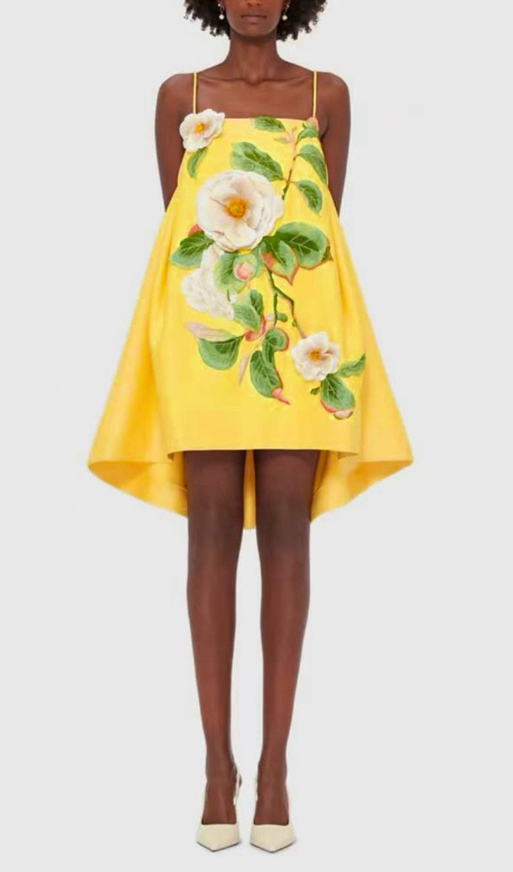 Fina Yellow Flower Embroidery Mini Dress