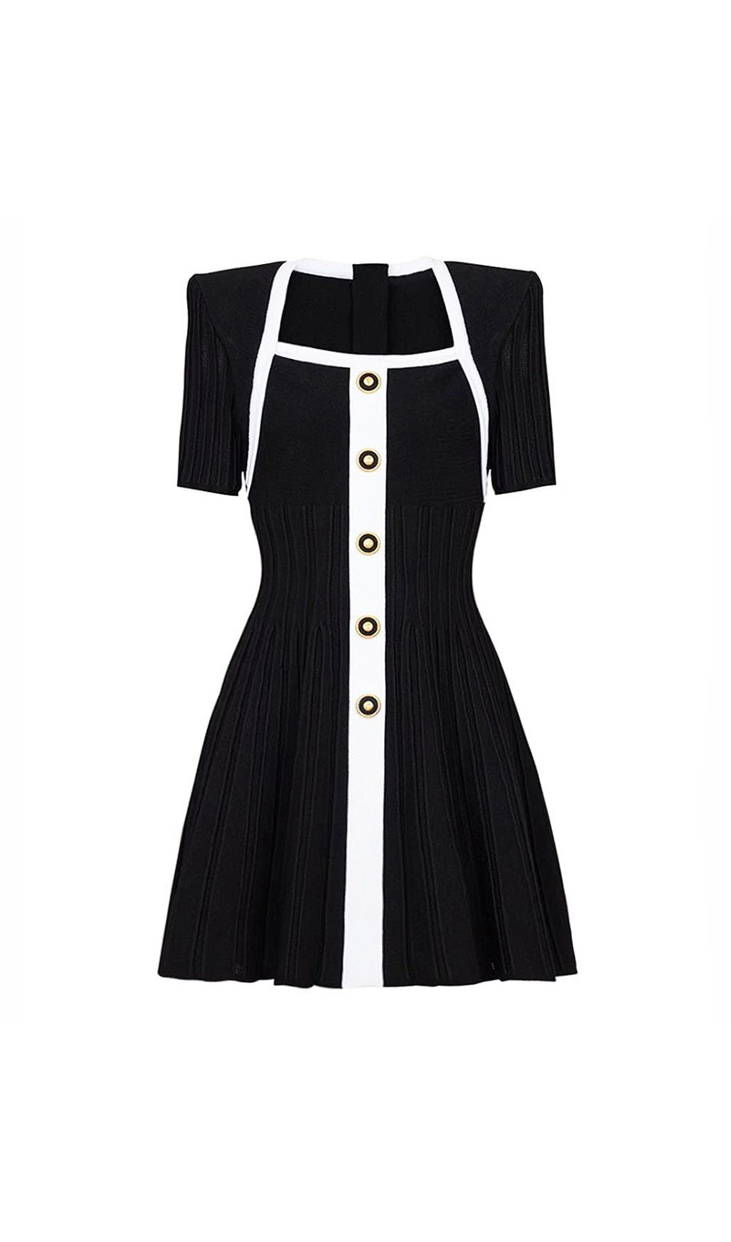 Gudrun Black Square Neck Knit Mini Dress