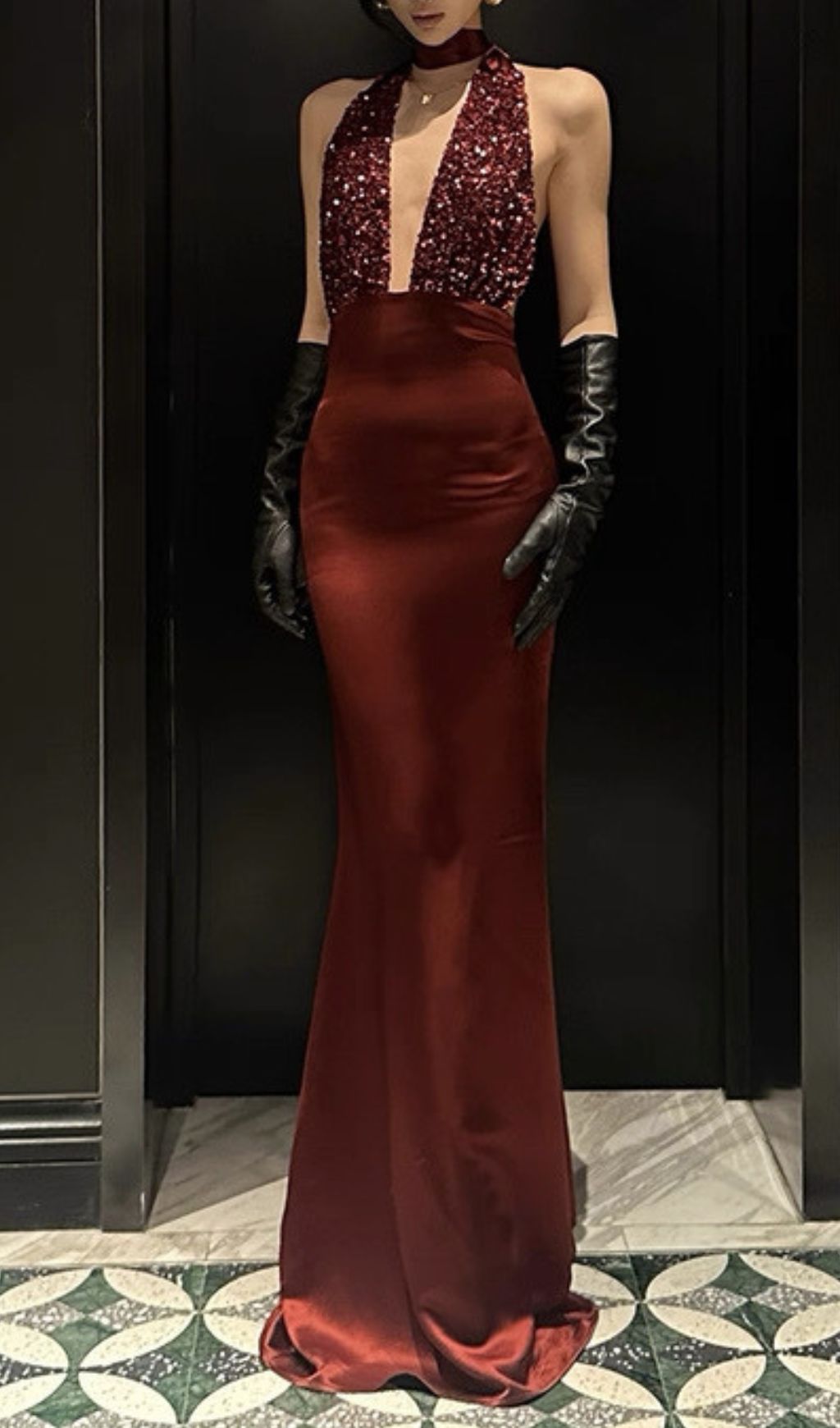 Joffrey Scarlet Sequin Halter Maxi Gown - Glamorous Evening Dress for Women