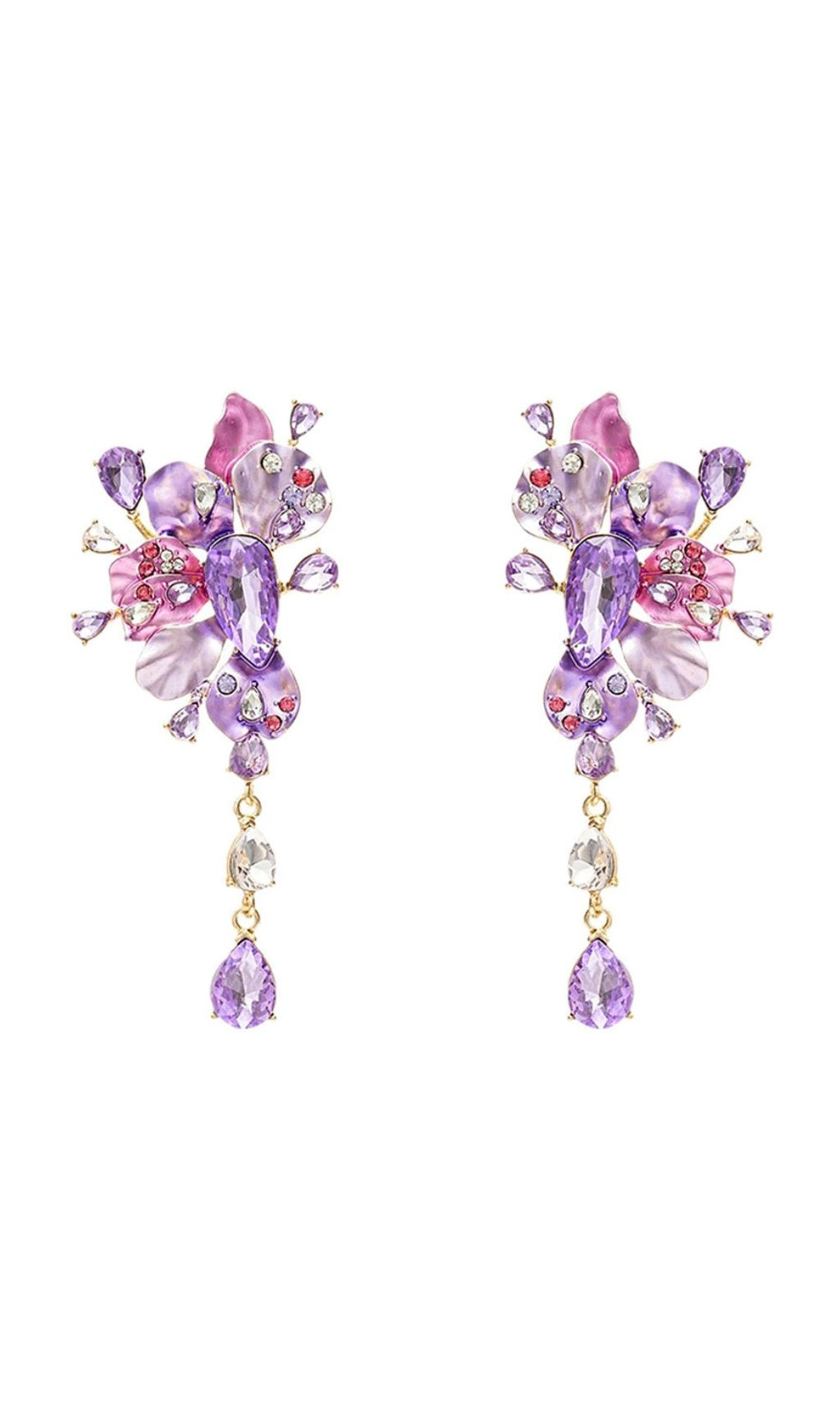 Luxe Lavender & Blush Crystal Floral Statement Drop Earrings