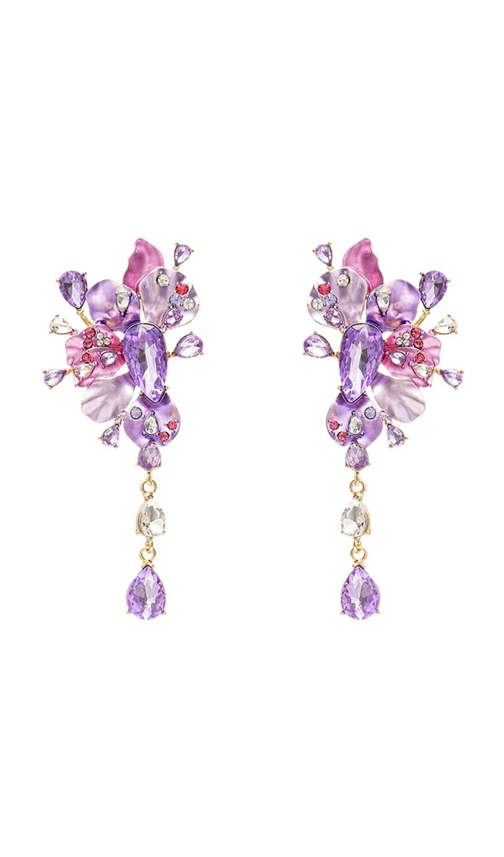 Luxe Lavender & Blush Crystal Floral Statement Drop Earrings