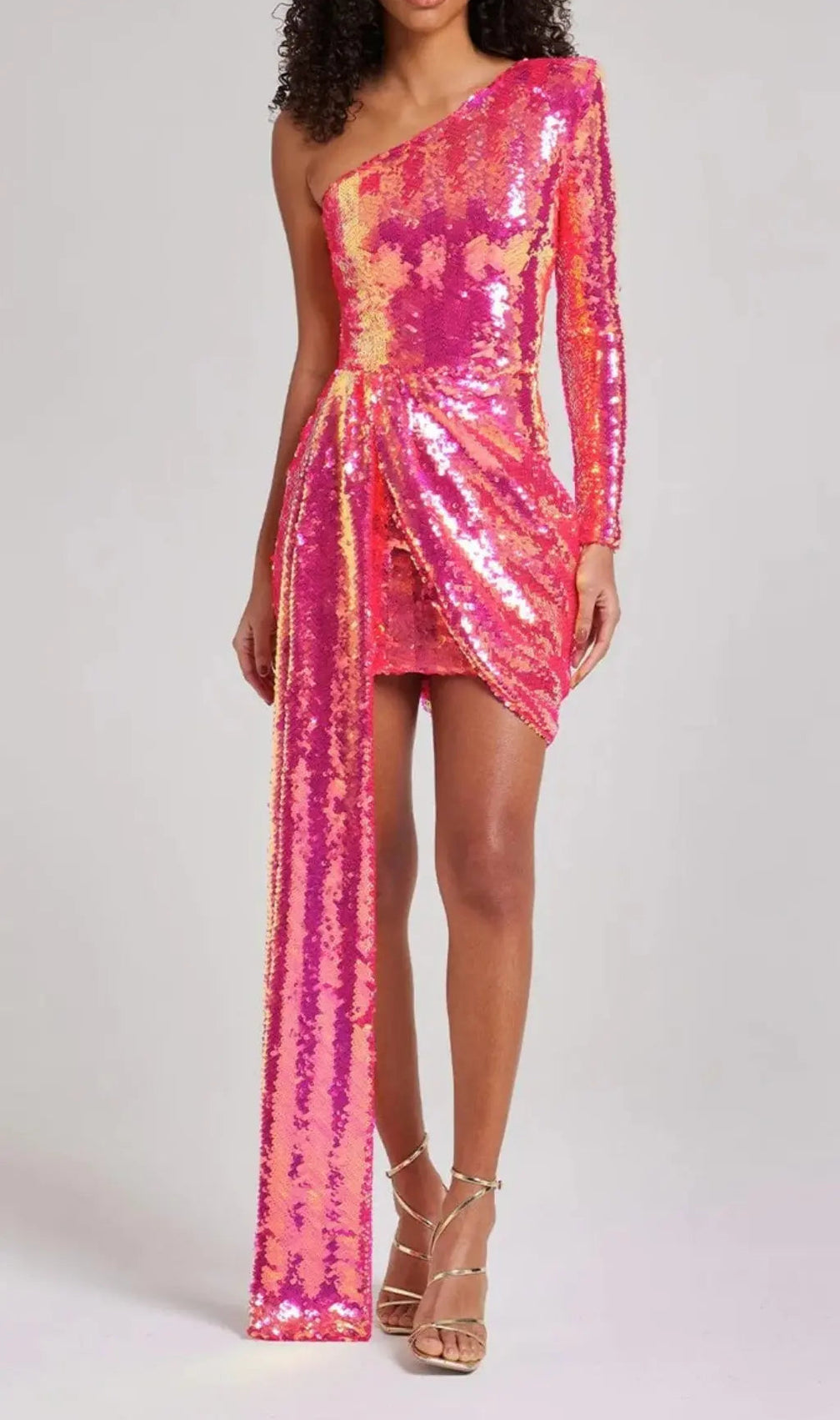 Rose Red Sequin One Shoulder Mini Dress