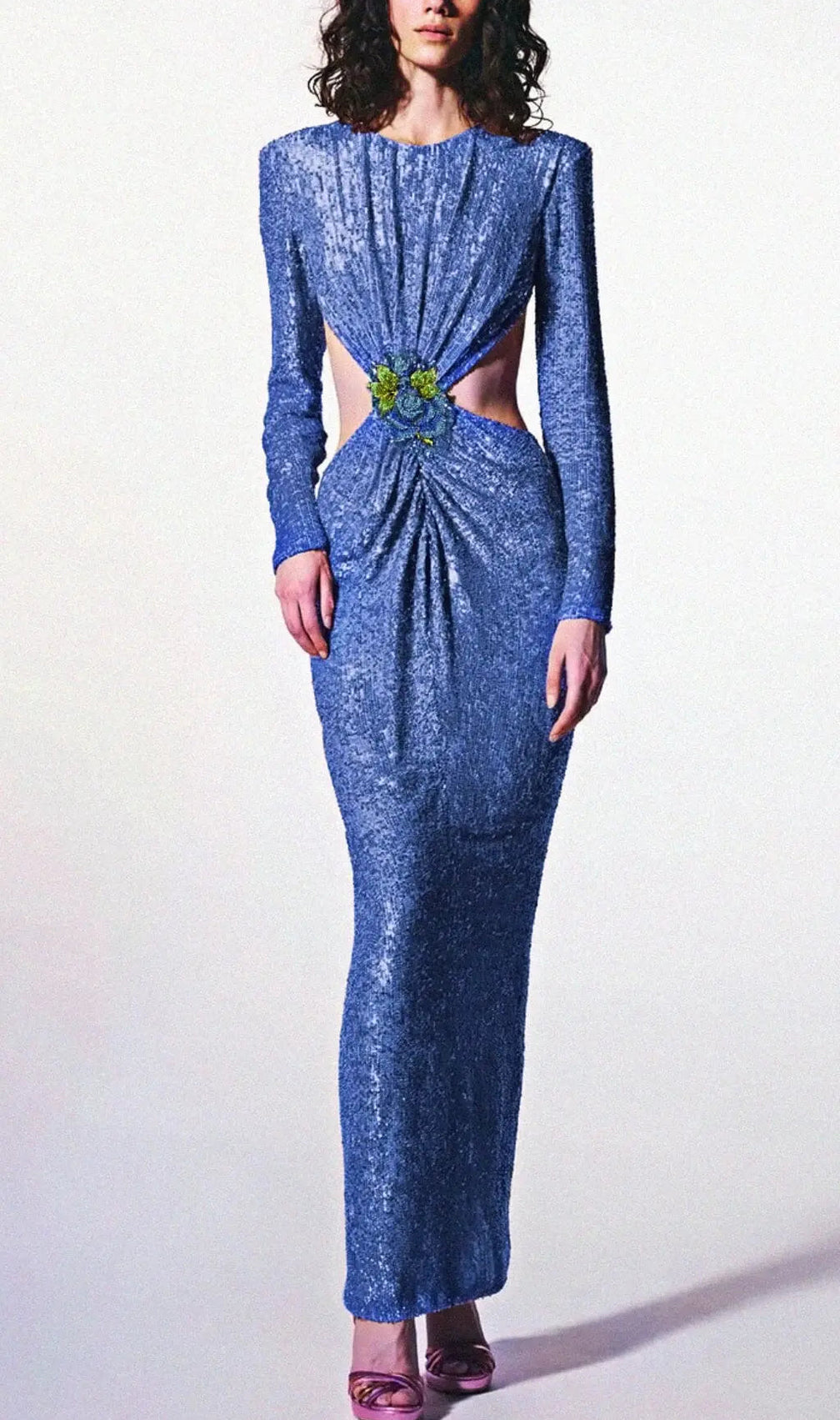 Sequin Cutout Backless Maxi Dress In Blue