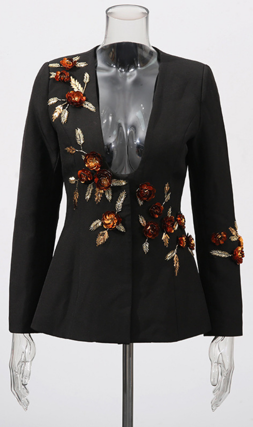 Gimbya Black Flower Embellished Blazer