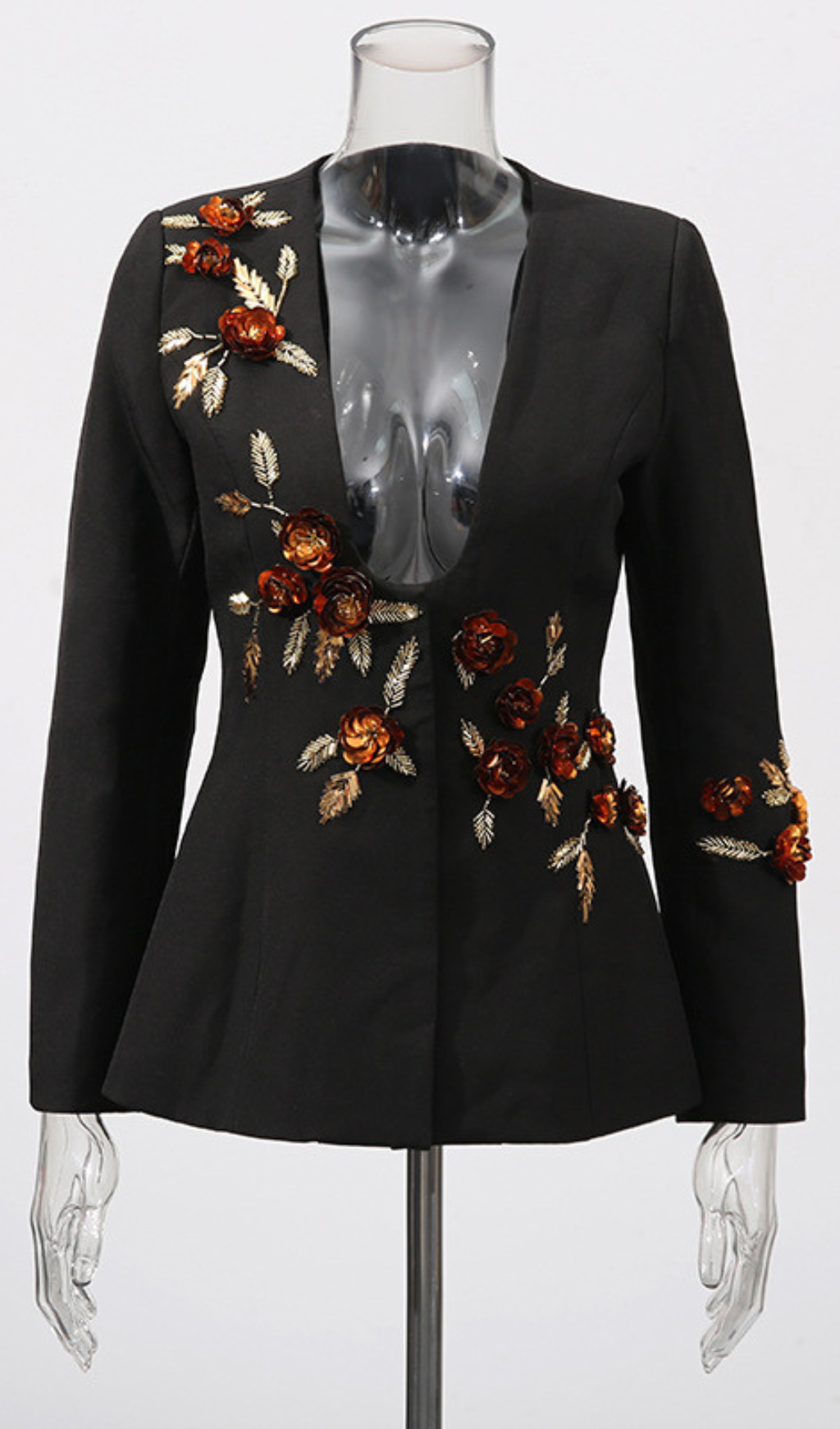 Gimbya Black Flower Embellished Blazer