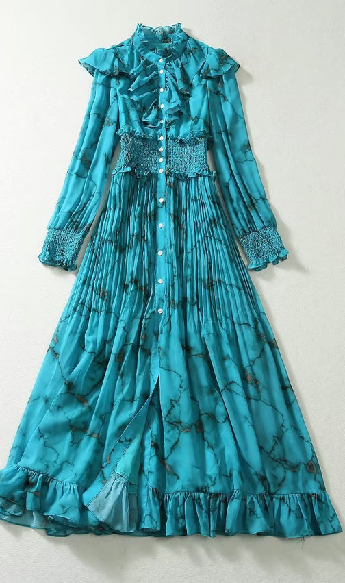 Angie Teal Ruffles Maxi Dress