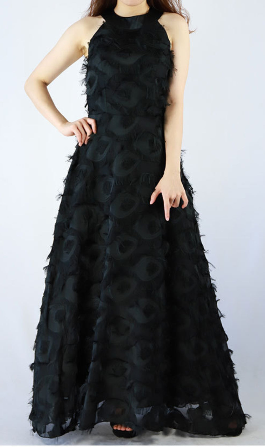 Devana Black Halter Feather Tassel Maxi Dress