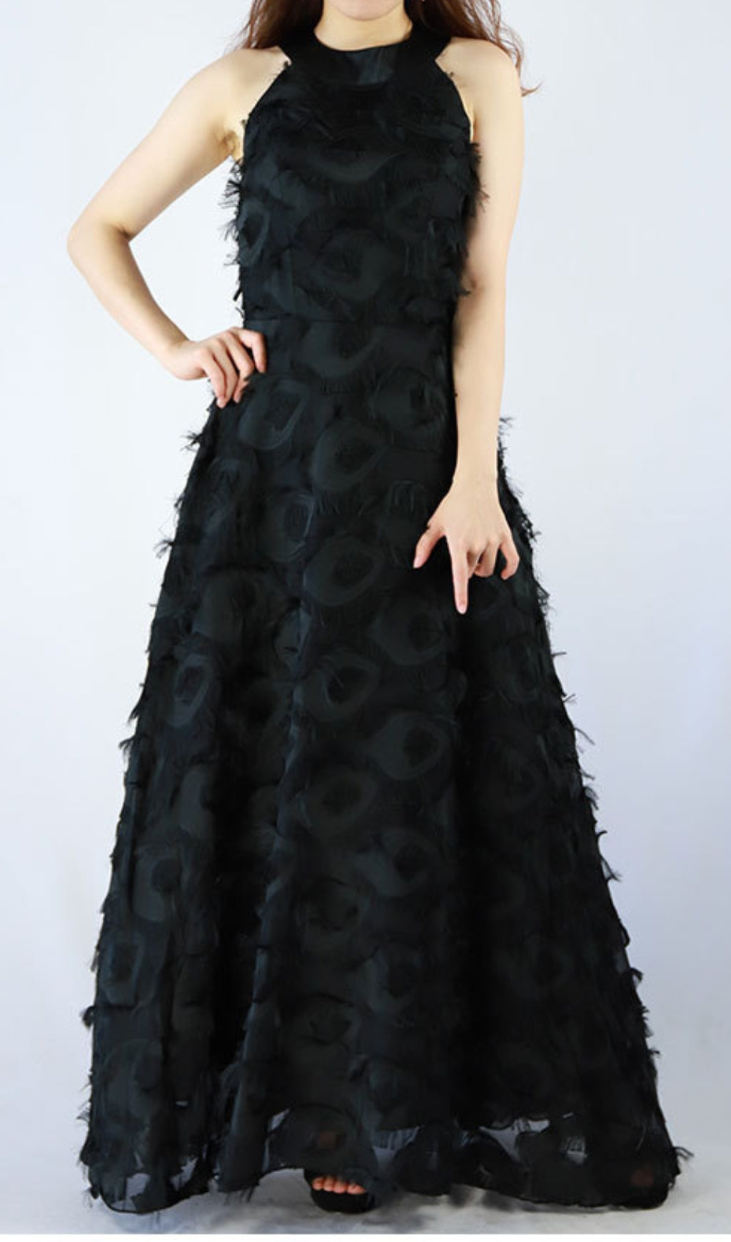 Devana Black Halter Feather Tassel Maxi Dress