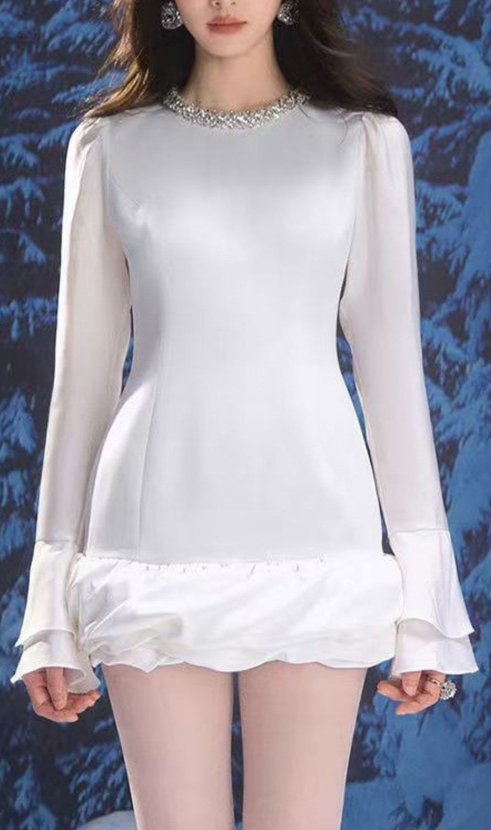 Cemre White Long Sleeve Mini Dress