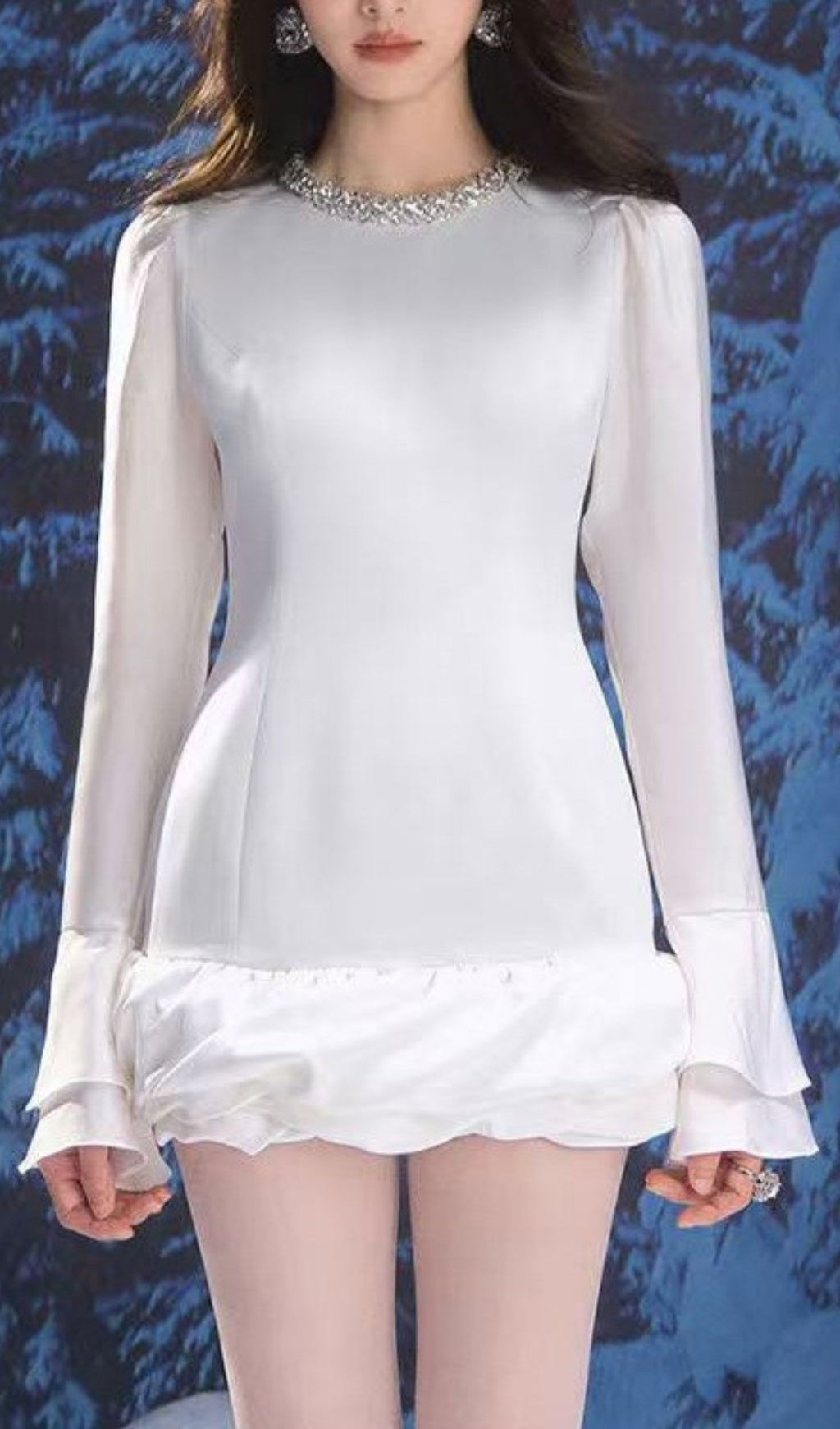 Cemre White Long Sleeve Mini Dress