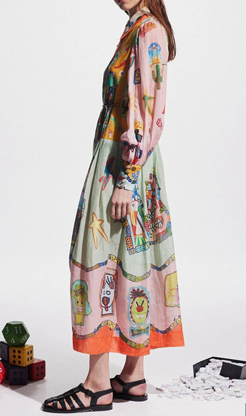 Ceara Printed Long Sleeve Midi Dress