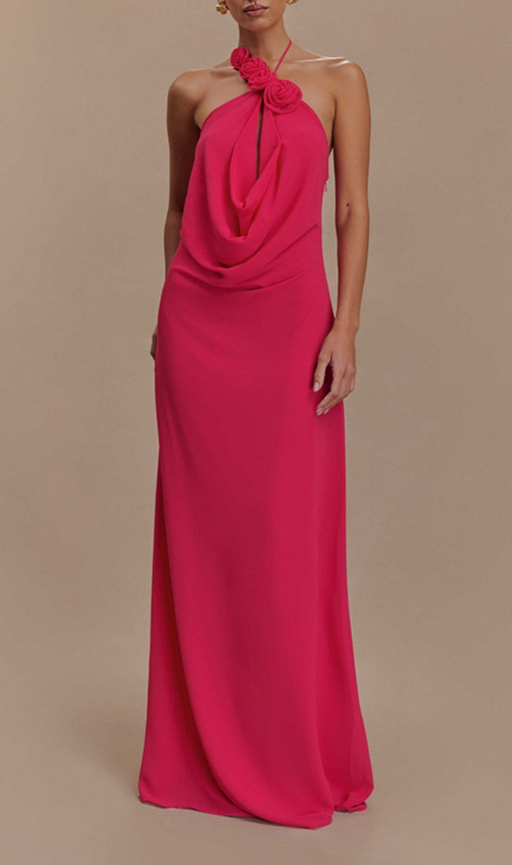 Eun Rose Red Halter Flower Maxi Dress