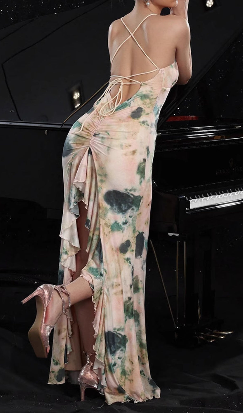 Eukleia Printed Backless Maxi Dress