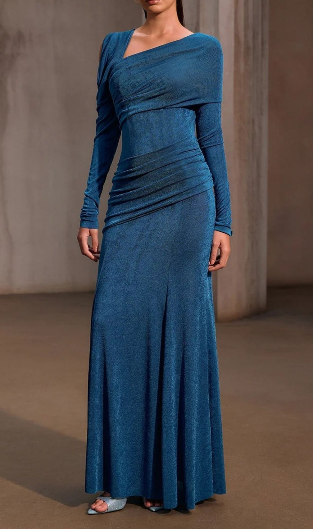 Xelyxan Shimmering One Shoulder Ruched Maxi Dress - Elegant Evening Gown