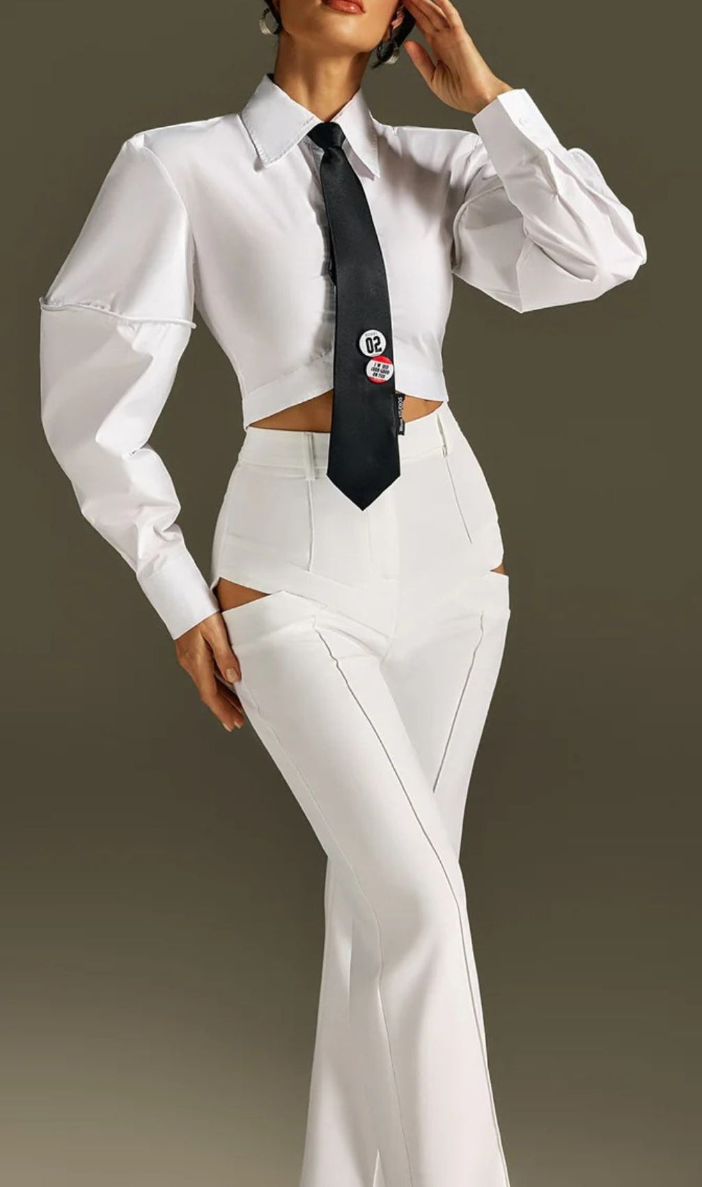 Roselani Chic Puff Sleeve Crop Top with Tie - Modern & Versatile Women's Blouse