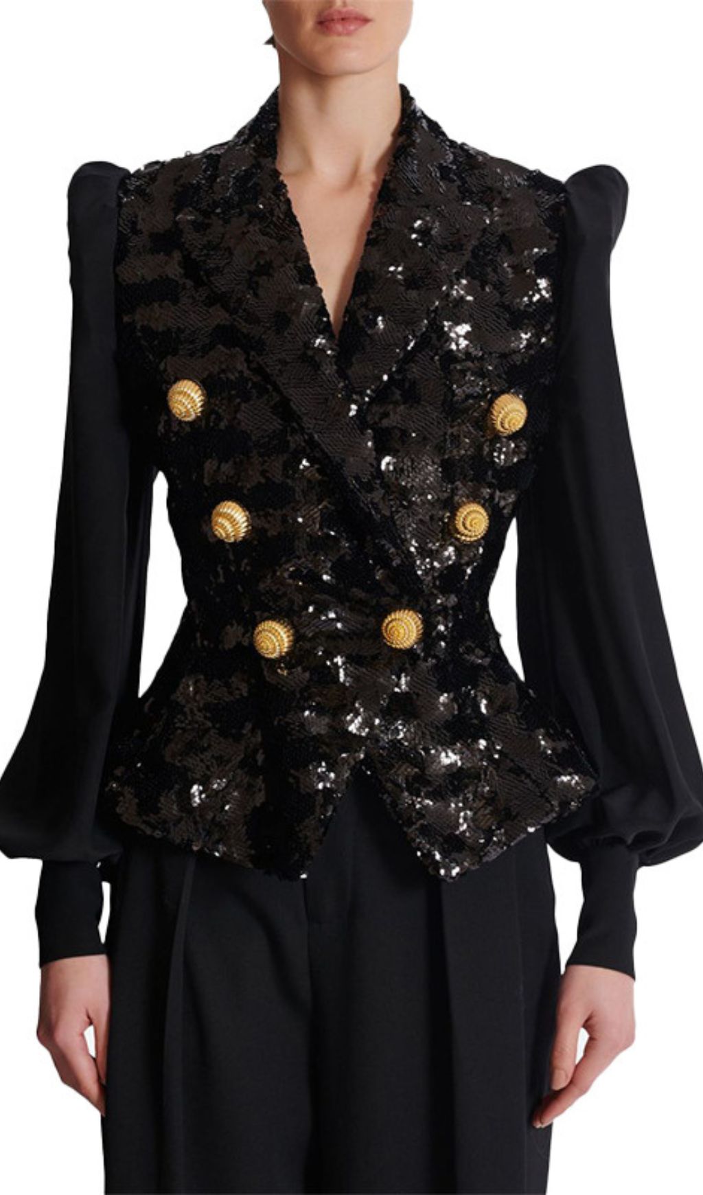 Heiress Glamorous Black Sequin Double-Breasted Blazer Jacket