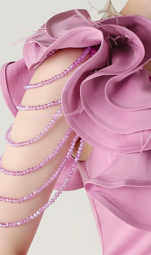 Stunning One-Shoulder Ruffle Maxi Dress | High Slit Purple Evening Gown