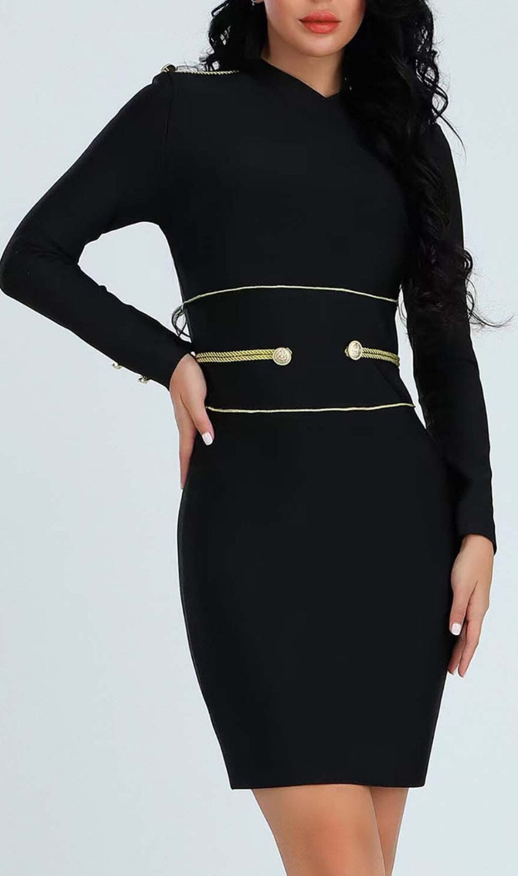 Long Sleeve Bandage Mini Dress In Black