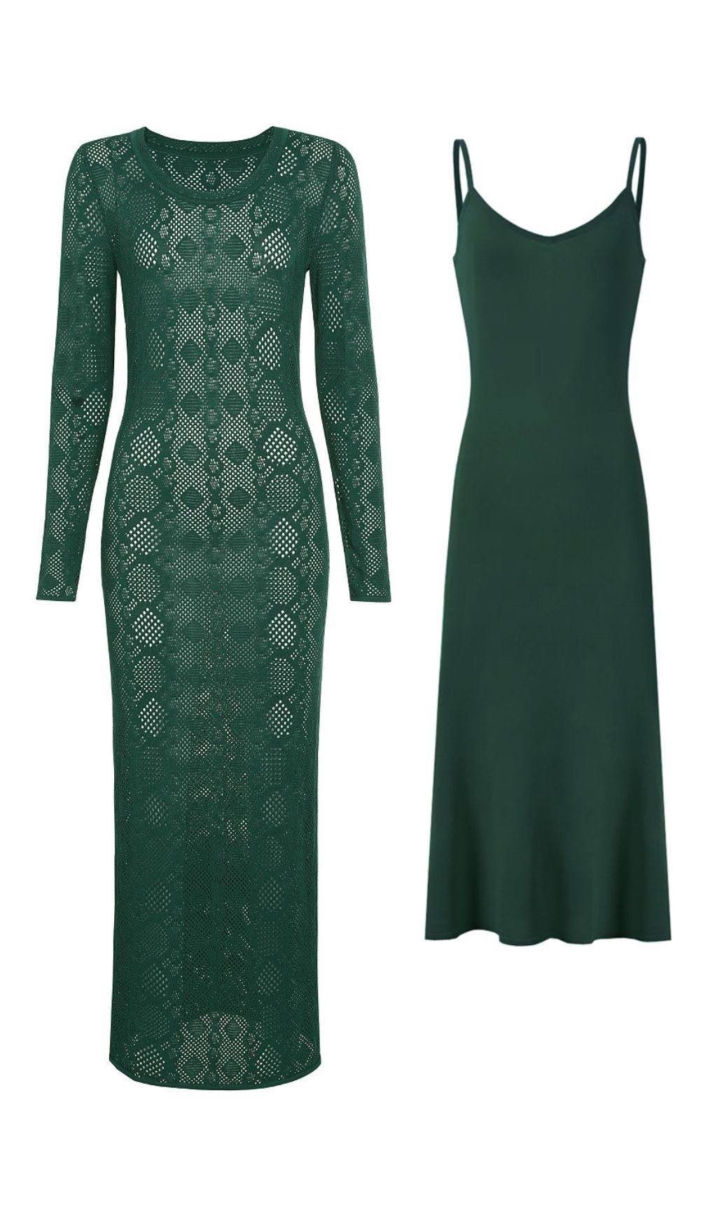Jaime Luxe Emerald Green Sheer Knit Midi Dress & Slip Set | Versatile 2-Piece