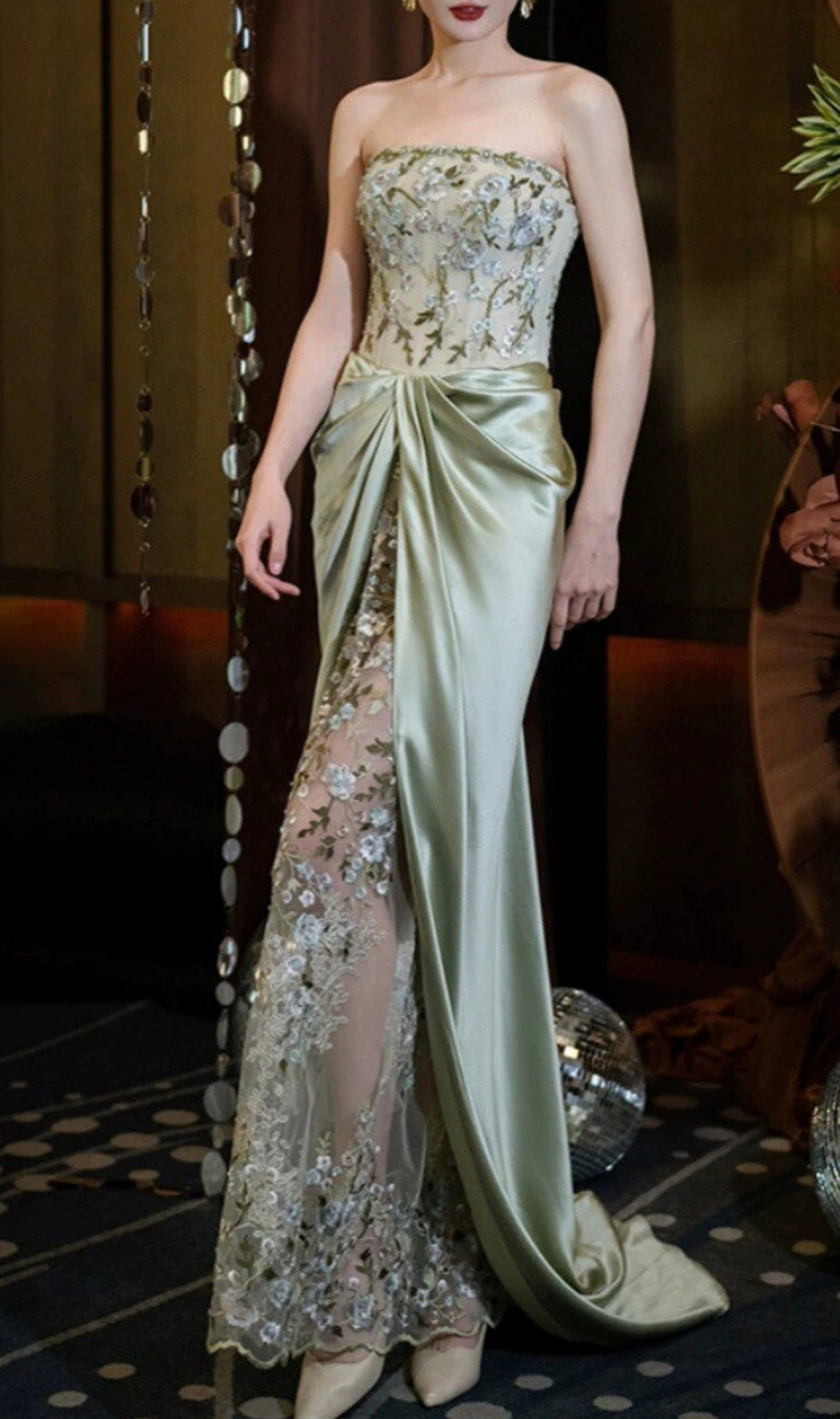 Ellianna Green Strapless Flower Maxi Dress